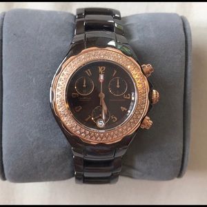 Michele Rose Gold & Ceramic Diamond Watch